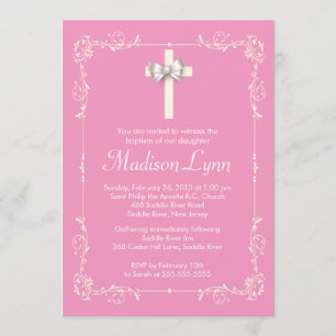 Girl Elegant Baptism Christening Elegant Cross Invitation