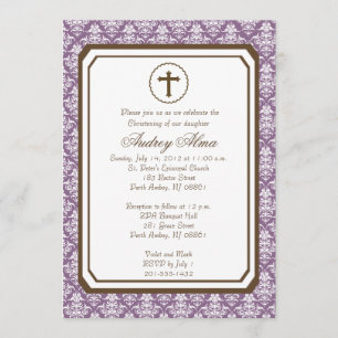 Girl Elegant Christening Invitation - Purple
