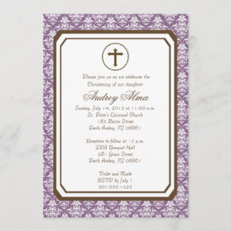 Girl Elegant Christening Invitation - Purple
