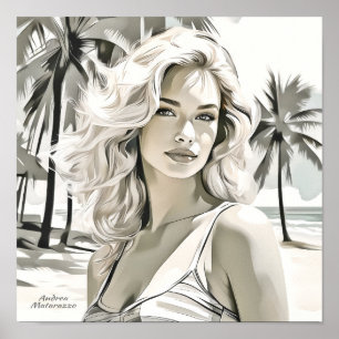 Girl Elegant in Black and White Poster