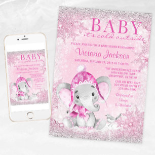 Girl Elephant Baby its Cold Outside Baby Shower Invitation