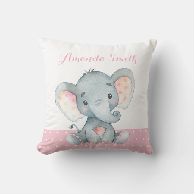 Girl Elephant Baby Pink Throw Pillow (Front)