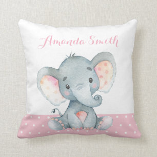 Girl Elephant Baby Pink Throw Pillow