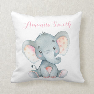 Girl Elephant Baby Pink Throw Pillow