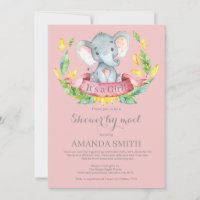 Girl Elephant Baby Shower by Mail Invitation