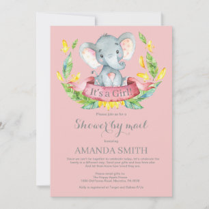 Girl Elephant Baby Shower by Mail Invitation