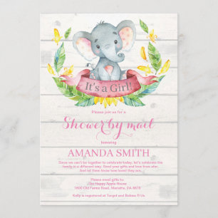 Girl Elephant Baby Shower by Mail Invitation