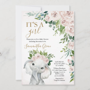 Girl Elephant Baby Shower Invitation
