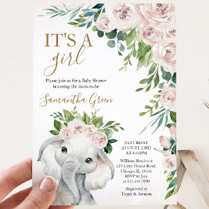 Girl Elephant Baby Shower Invitation
