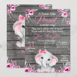 Girl Elephant Baby Shower Invitation, rustic, pink Invitation