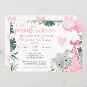 Girl Elephant Baby Shower Invitations