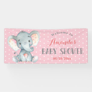Girl Elephant Baby Shower Pink and Grey Banner