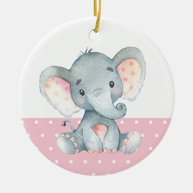 Girl Elephant Baby Shower Pink Ceramic Ornament (Front)