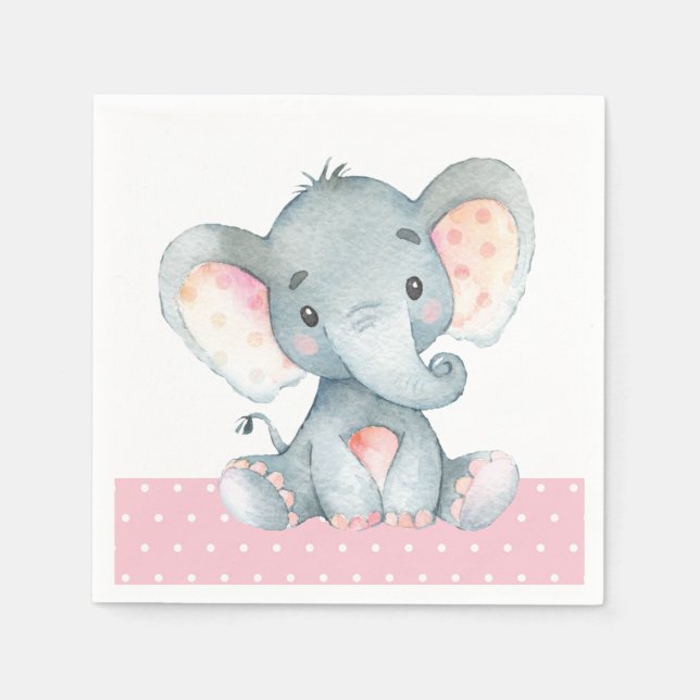 Girl Elephant Baby Shower Pink Napkin (Front)