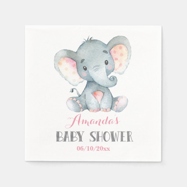 Girl Elephant Baby Shower Pink Napkins (Front)