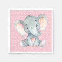 Girl Elephant Baby Shower Pink Napkins