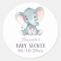 Girl Elephant Baby Shower Purple and Grey