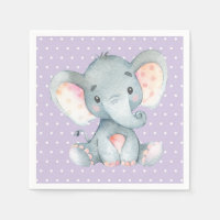 Girl Elephant Baby Shower Purple Napkins
