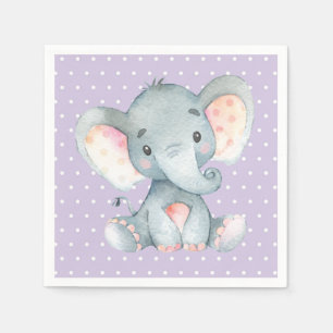 Girl Elephant Baby Shower Purple Napkins