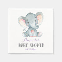 Girl Elephant Baby Shower Purple Napkins
