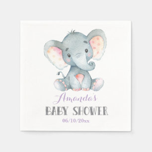 Girl Elephant Baby Shower Purple Napkins