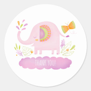 Girl Elephant Baby Shower Thank You Favour Sticker