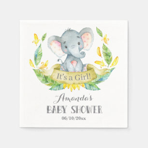 Girl Elephant Baby Shower Yellow and Gray Napkins