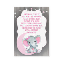 Girl Elephant Book Request Card for Baby Shower 