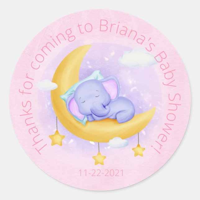 Girl Elephant Cute Baby Shower Favour Stickers (Front)