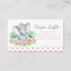 Girl Elephant Diaper Raffle Tickets Enclosure Card