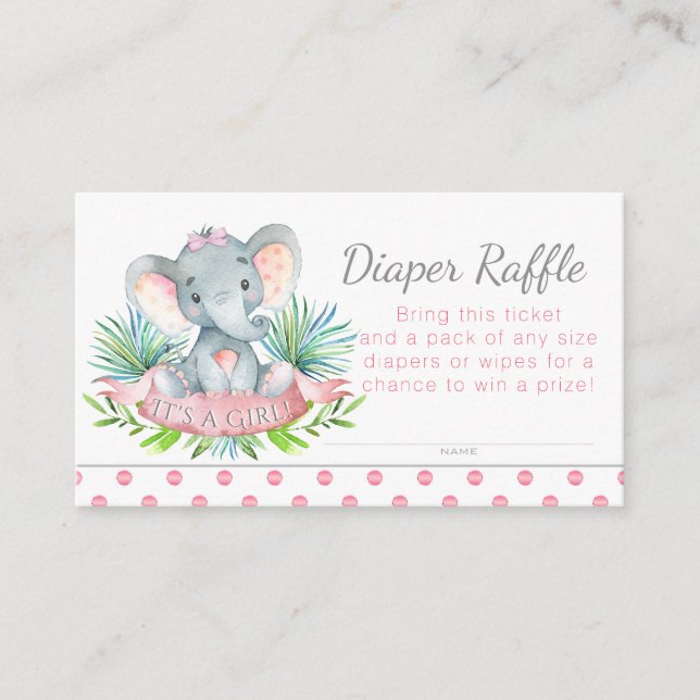 Girl Elephant Diaper Raffle Tickets Enclosure Card (Front)