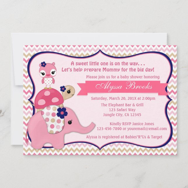 Girl Elephant Ellie Baby Shower Invitations (Front)