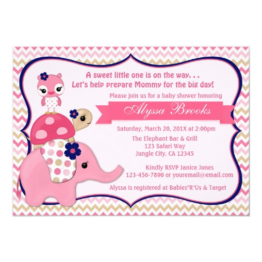 Girl Elephant Ellie Baby Shower Invitations