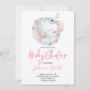 Girl Elephant Pink Soft Baby Shower Invitation
