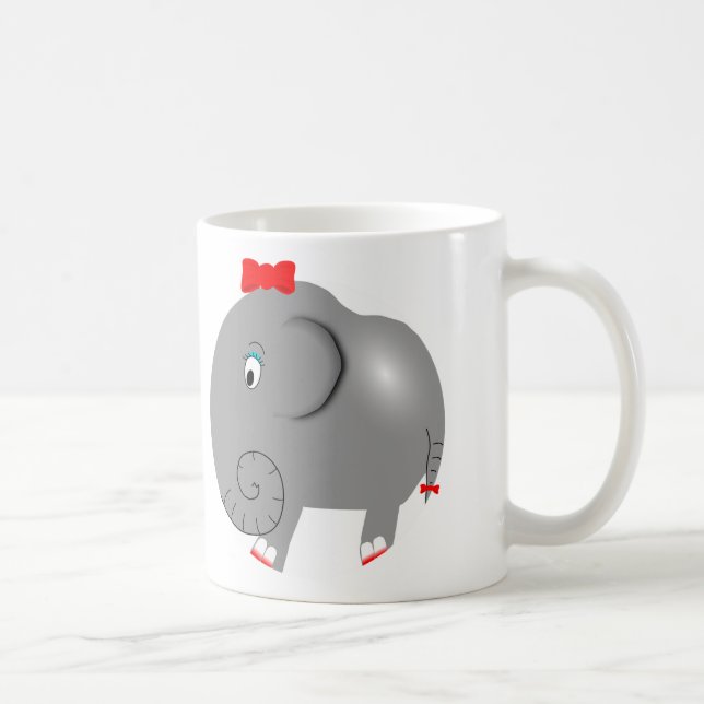 Girl Elephant with Red Bow Cute Coffee Mug (Right)