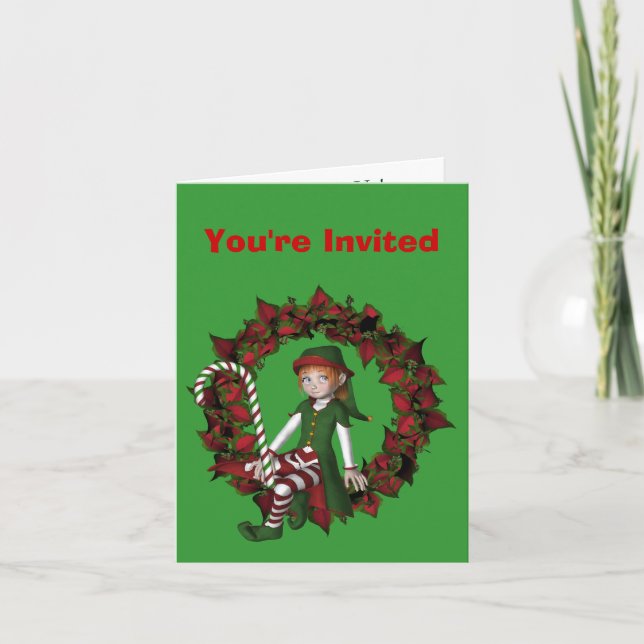 Girl Elf Christmas Holiday Party Invitation (Front)