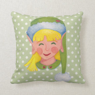 Girl Elf Christmas Pillow