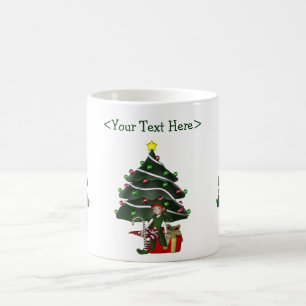 Girl Elf Christmas Tree Personalized Holiday Coffee Mug