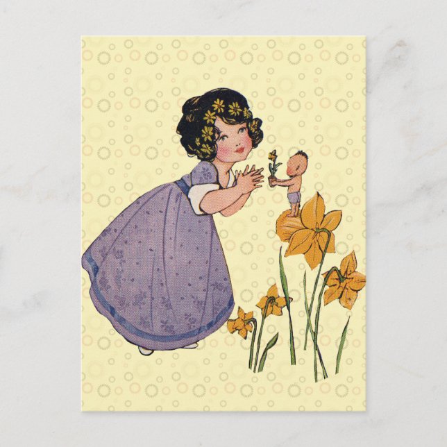 Girl Elf Fairy Daffodil Antique Easter Postcard (Front)