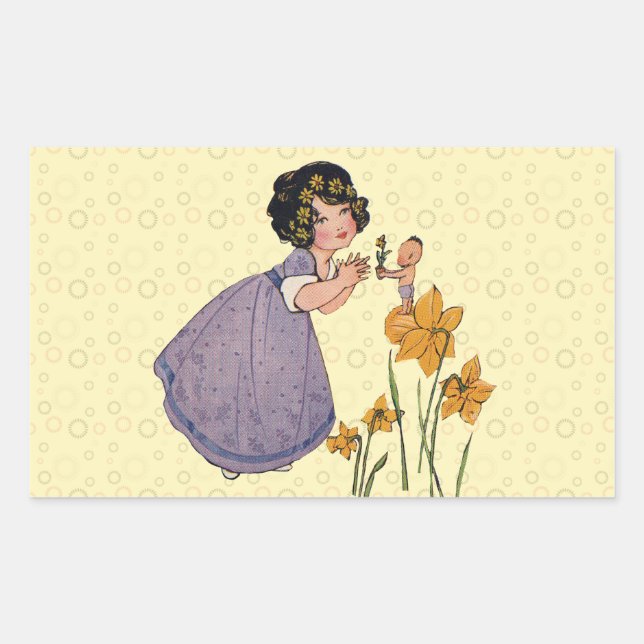 Girl Elf Fairy Daffodil Antique Easter Sticker (Front)