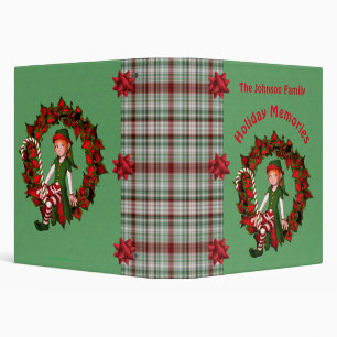 Girl Elf Wreath Holiday Christmas Personalized  Binder