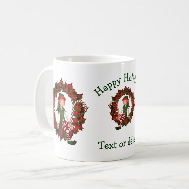 Girl Elf Wreath Personalized Christmas Holiday  Coffee Mug (Front Left)