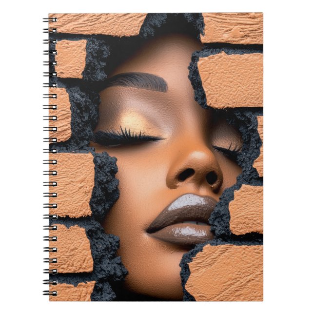 Girl Emerging Through Broken Brick Wall Notebook (Front)