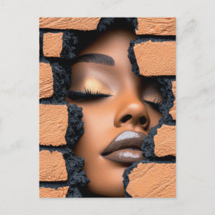 Girl Emerging Through Broken Brick Wall Postcard
