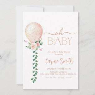 Girl Eucalyptus Greenery Balloon Baby Shower Invitation