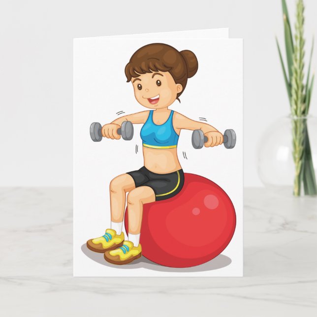 Girl Exercising With Weights Greeting Cards (Front)