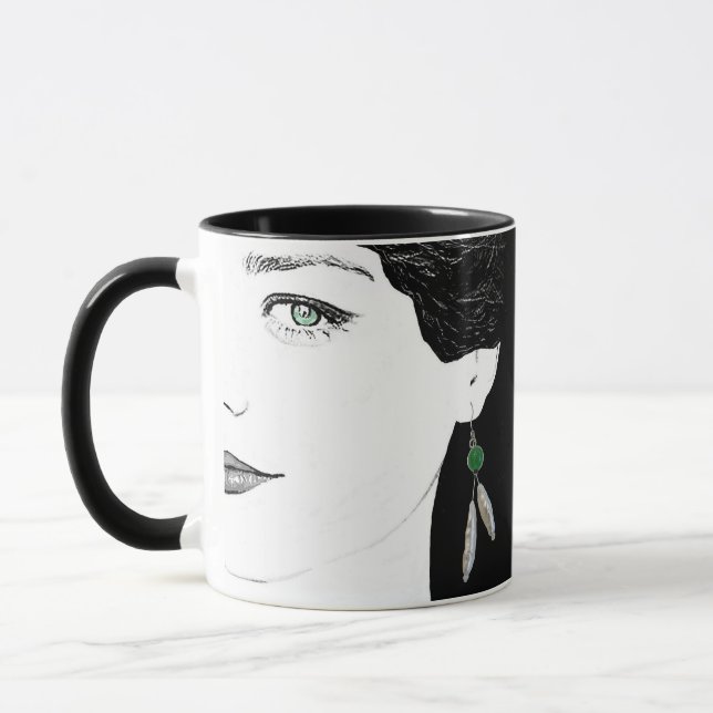 Girl face pretty fashion illustration quirky art mug (Left)