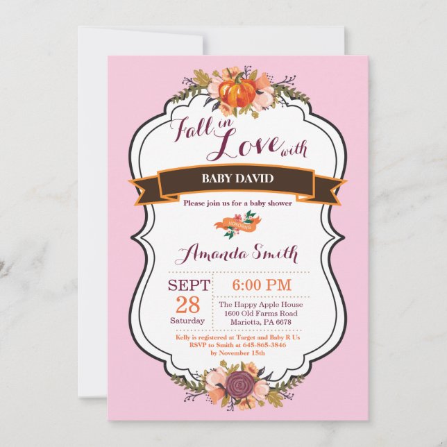 Girl Fall in Love Pumpkin Baby Shower Invitation (Front)