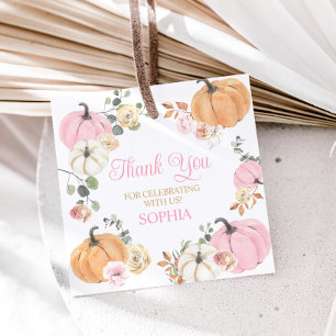 Girl Fall Pumpkin First Birthday Party Square Favour Tags