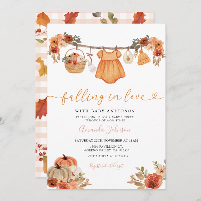 Girl Falling In Love Clothes Baby Shower Invitation (Front/Back)